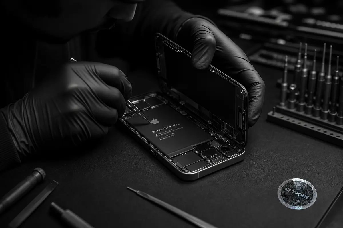 Komponen elektronik smartphone dalam black and white dramatis